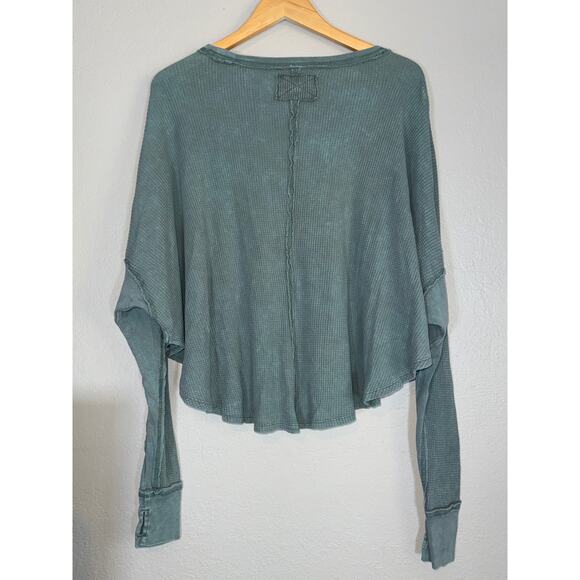 Free People Green Microphone Drop Thermal Top XS Waffle Knit Relaxed Oversized - Picture 4 of 8